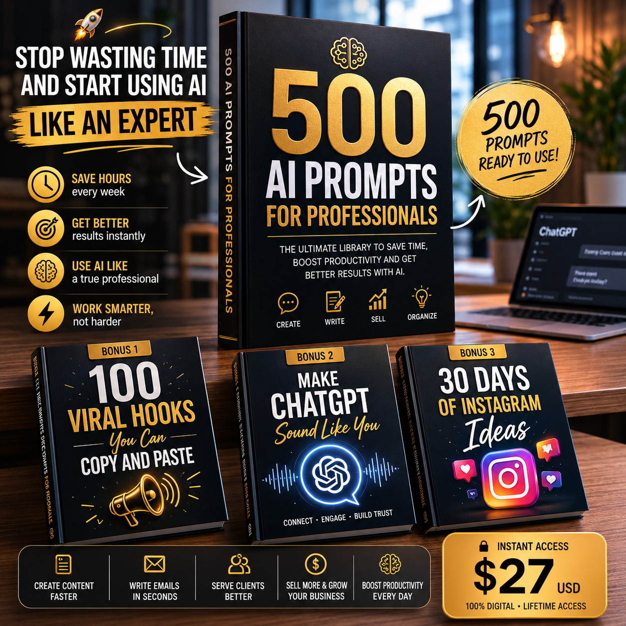 500 AI Prompts for Professionals – Save Time & Work Smarter with ChatGPT